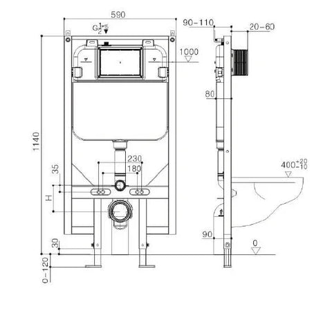 R&T In Wall Package - Tornado Rimless Wall Hung Pan, Inwall Cistern and Button