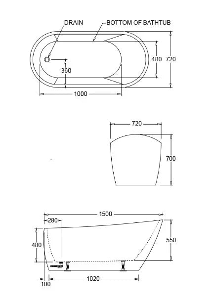 Oval Freestanding Bath 1500 / 1700mm - Gloss White