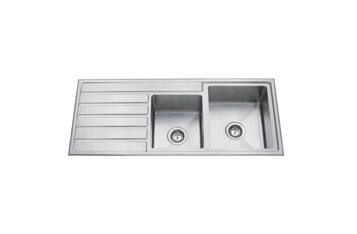 Double Bowls Sink with Drainer Topmount - 1200x500mm - Right Hand Bowls