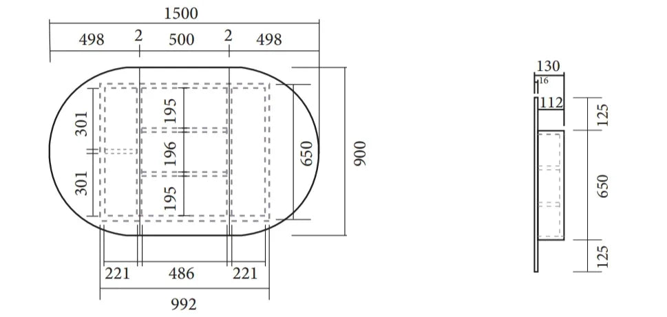 Oval Mirror Cabinet Pencil Edge 900x600 / 1200x750 / 1500x900mm - Various Colours