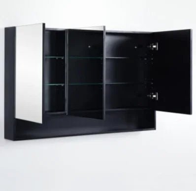 Mirror Cabinet with Open Shelf Pencil Edge 600/750/900/1200/1480x750mm - Matte Black