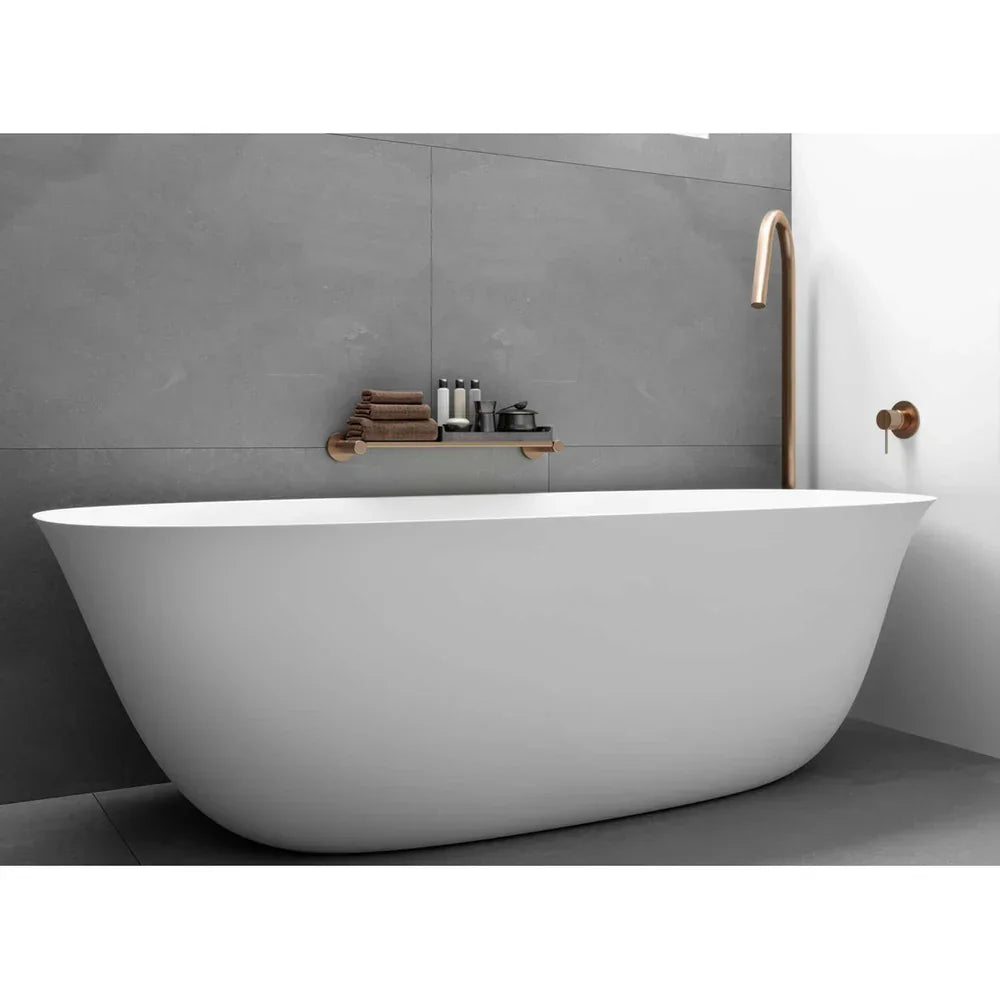 Signature Oval Solid Surface Freestanding Bath 1650mm with Overflow - Matte White