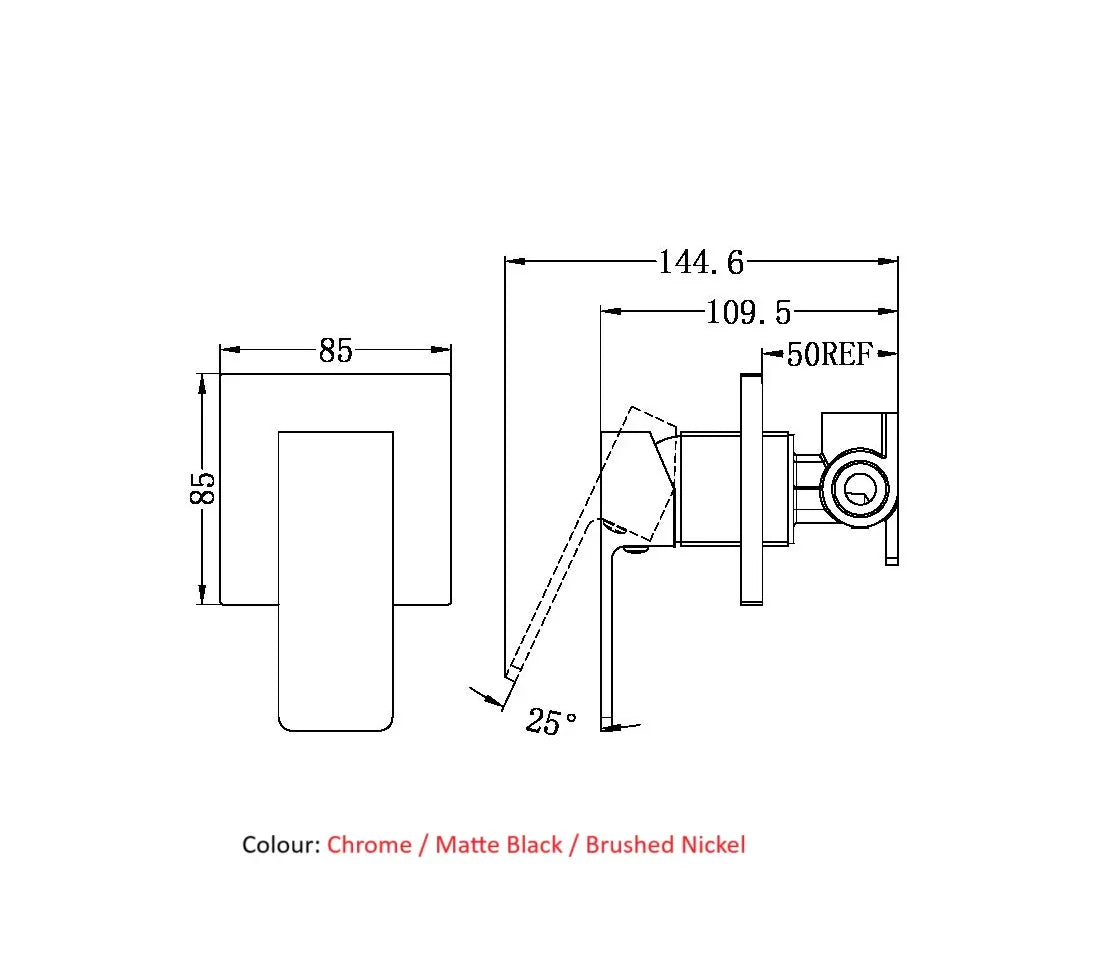 SM03 Nero Square Shower/Bath Mixer - Various Colours