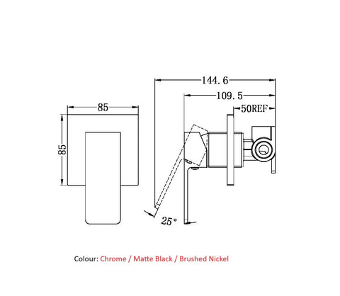 SM03 Nero Square Shower/Bath Mixer - Various Colours