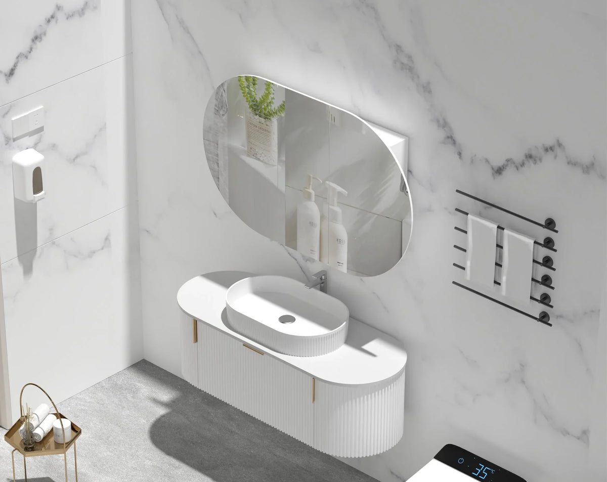 Oval Mirror Cabinet Pencil Edge 900x600 / 1200x750 / 1500x900mm - Various Colours
