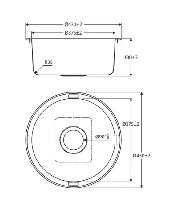 Round Laundry Kitchen Sink Drop in / Undermount Sink 430Ø mm - Various Colours