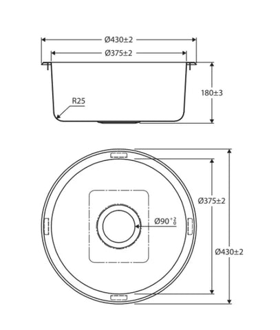 Round Laundry Kitchen Sink Drop in / Undermount Sink 430Ø mm - Various Colours