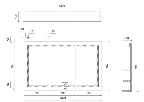 Rectangular LED Mirror Cabinet 750/900/1200x750mm - Various Colours