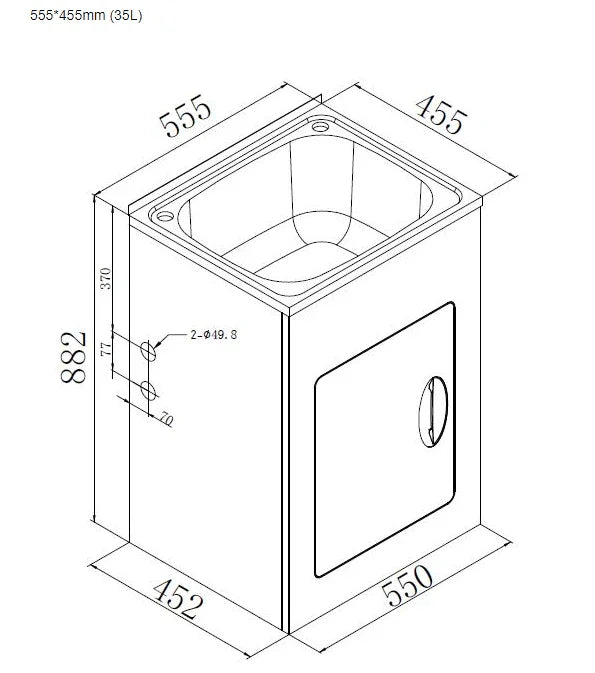 Laundry Trough & Cabinet 35L Stainless Steel/White - 550x450mm