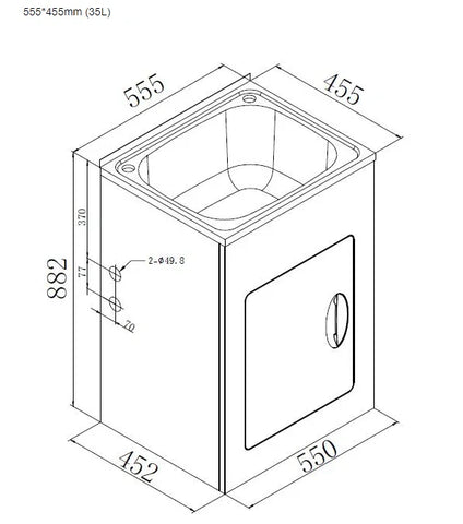 Laundry Trough & Cabinet 35L Stainless Steel/White - 550x450mm