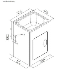 Laundry Trough & Cabinet 35L Stainless Steel/White - 550x450mm