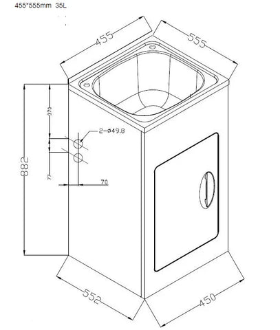 Laundry Trough & Cabinet 35L Stainless Steel/White - 450X550mm