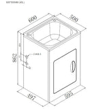 Laundry Trough & Cabinet 45L Stainless Steel/White - 600x500mm