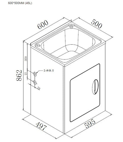 Laundry Trough & Cabinet 45L Stainless Steel/White - 600x500mm