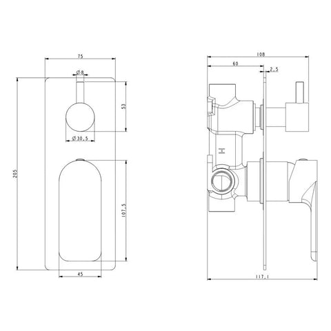 SMD23 Soft Square Shower / Bath Mixer with Diverter - Various Colours
