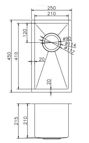 Single Bowl Drop in/Undermount Kitchen / Laundry Sink 250x440mm - Various Colours