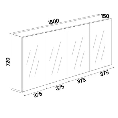 Mirror Cabinet Pencil Edge 1500mm - White / Woodgrain Finish