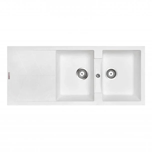 Granite Black Double Bowls with Drainer Topmount Kitchen Sink 1160x500mm - Various Colours