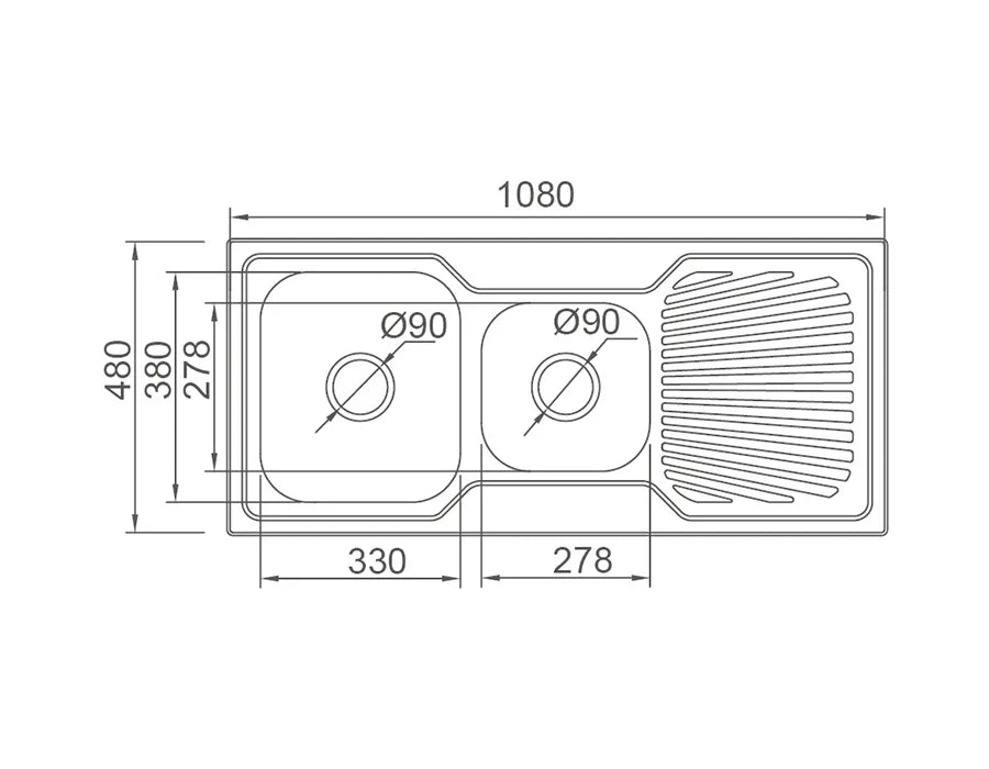 Double Bowls with Drainer Topmount Kitchen Sink 1080x480x170mm - Stainless Steel