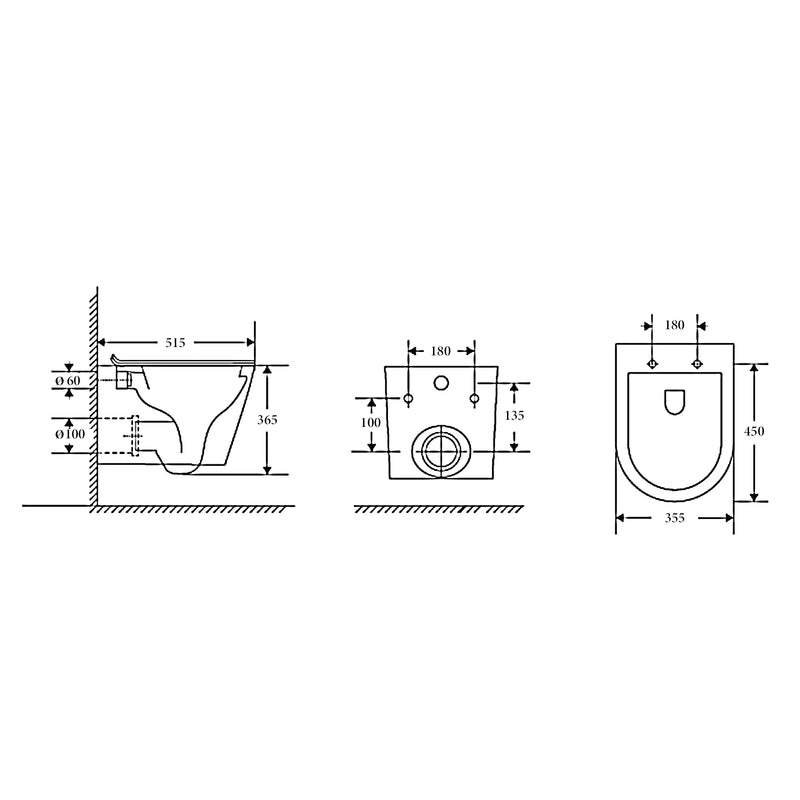 Raised Height Tornado Rimless Flush Wall Hung Pan with Soft Close Seat - White (4 Star)