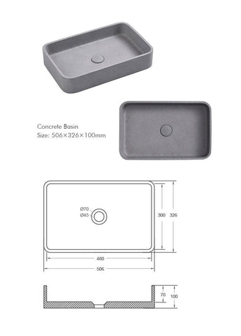 Calista Concrete Above Counter Basin 506x326mm - Various Colours