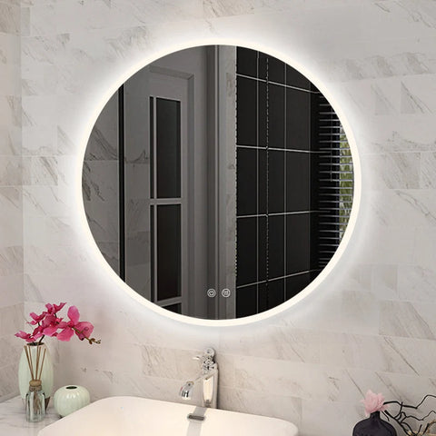 Round Frameless LED Mirror (Front Lit) with Demister 600mm / 750mm
