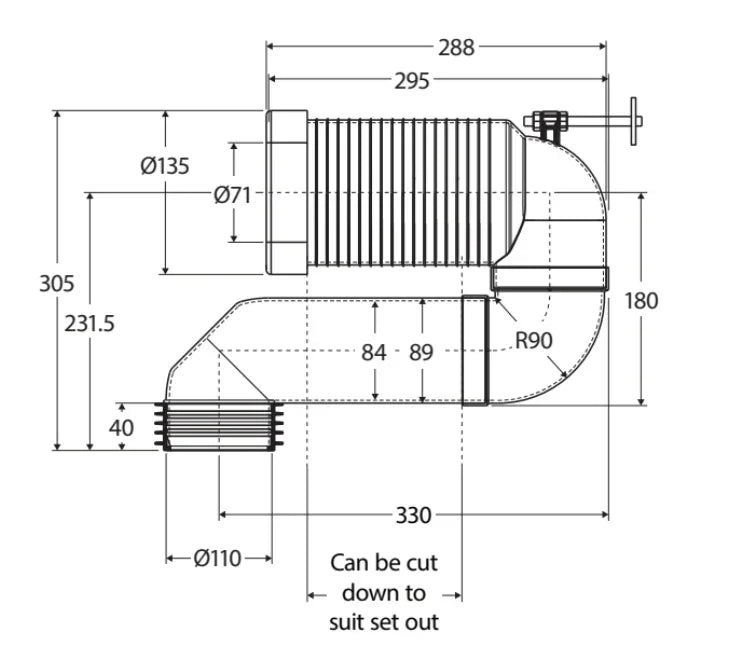 S-Trap Extended Pipe 160-230mm
