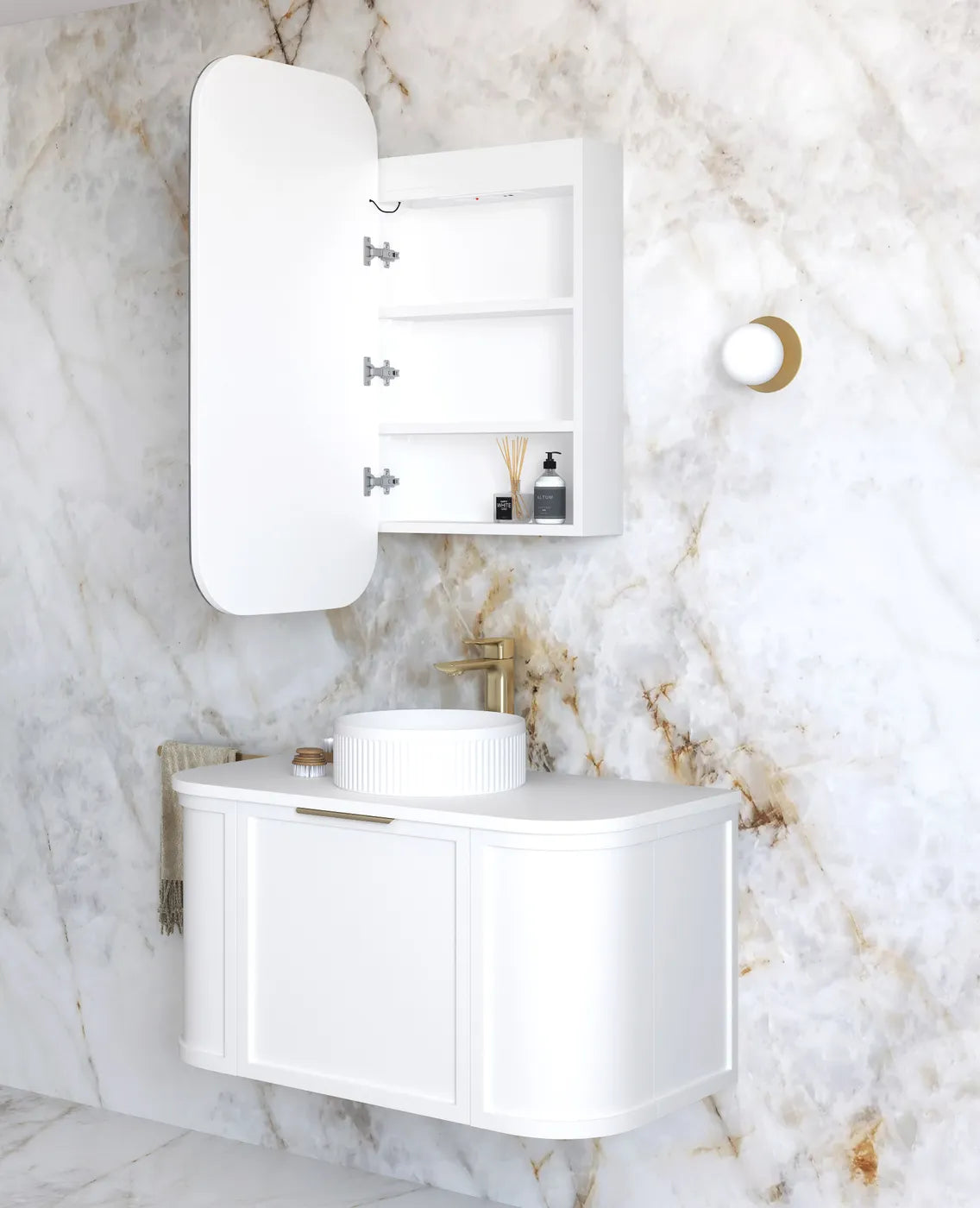Soft Square LED Mirror Cabinet 450/900/1200/1500x750mm - Matte White / Natural Oak / Black Oak