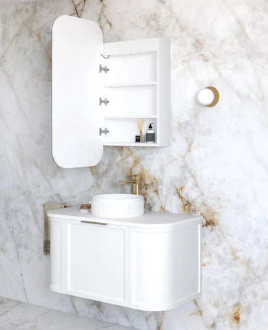 Soft Square LED Mirror Cabinet 450/900/1200/1500x750mm - Matte White / Natural Oak / Black Oak