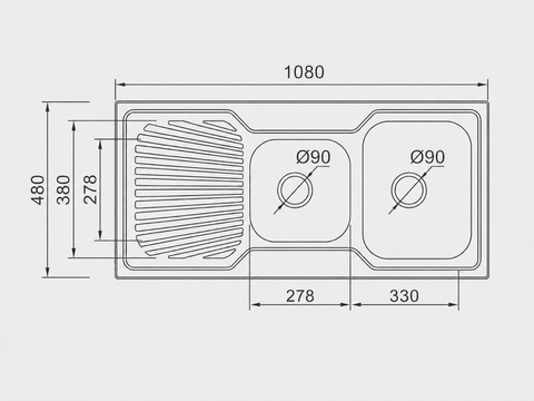 Double Bowls with Drainer Topmount Kitchen Sink 1080x480x170mm - Stainless Steel