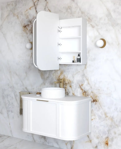 Soft Square LED Mirror Cabinet 450/900/1200/1500x750mm - Matte White / Natural Oak / Black Oak