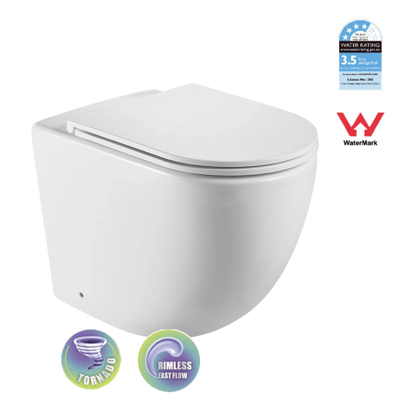 Raised Height Tornado Rimless Flush Floor Mount Pan with Soft Close Seat - White (4 Star)