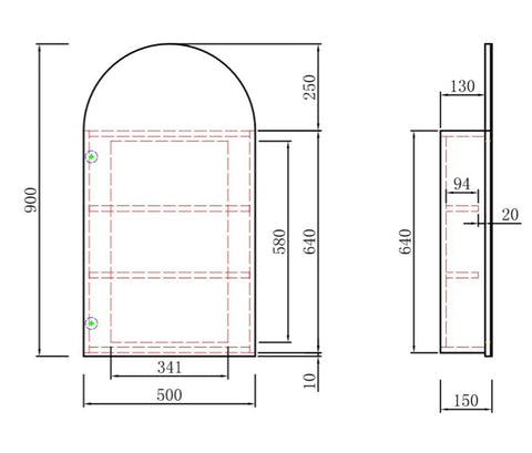 Arch Shaped Mirror Cabinet Bevel Edge - 500x900mm (Stock Clearance)