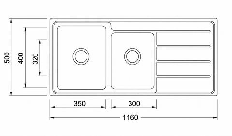 Double Bowls with Drainer Topmount Kitchen Sink 1160x500mm - Stainless Steel