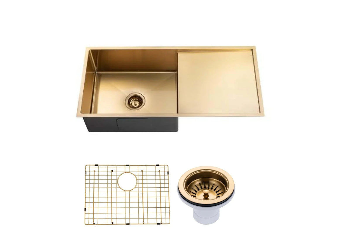 Single Bowl with Drainer Topmount/Undermount Kitchen Sink 960x450mm - Various Colours