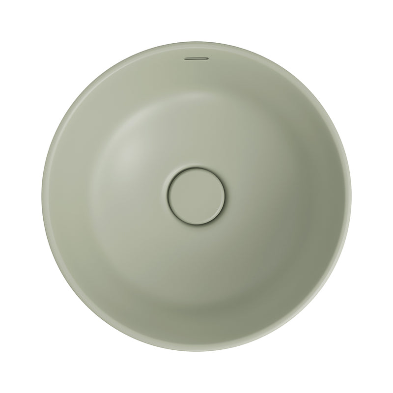 Tide Round Counter Top Ceramic Basin with Overflow 360x360mm - Matte Olive (Stock Clearance)