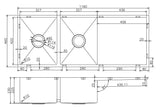 Double Bowls with Drainer Undermount/Topmount Kitchen Sink 1160x460mm - Various Colours