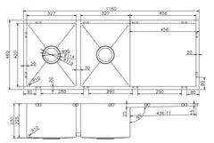 Double Bowls with Drainer Undermount/Topmount Kitchen Sink 1160x460mm - Various Colours