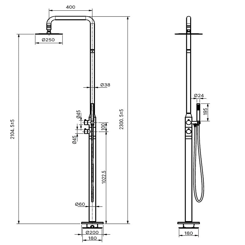 Builder Range Outdoor Freestanding Shower Column - Brushed Nickel