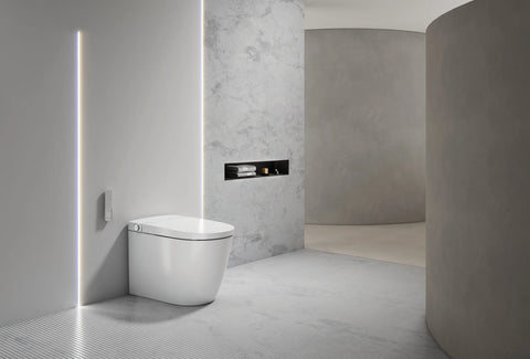 Vue inbuilt Cistern Rimless Flush Toilet Suite with Smart Remote Bidet Seat - White (4 Star)