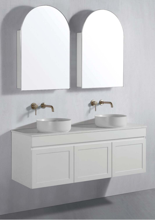 Arched Shape Mirror Cabinet Pencil Edge 610x900mm - Matte White / Matte Black / Woodgrain