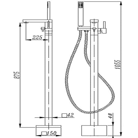 Square Freestanding Bath Mixer/Filler with Hand Shower Set - Various Colours