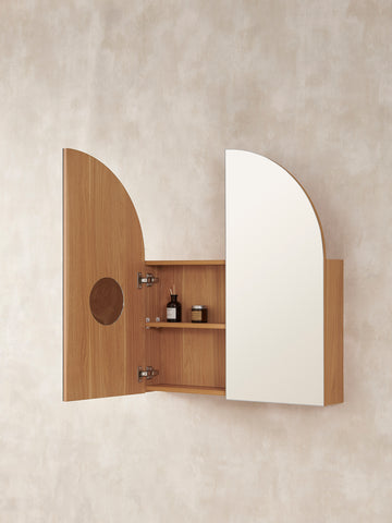 Moon Shape Mirror Cabinet Pencil Edge 800x900mm / 1200x800mm - Matte White / Woodgrain