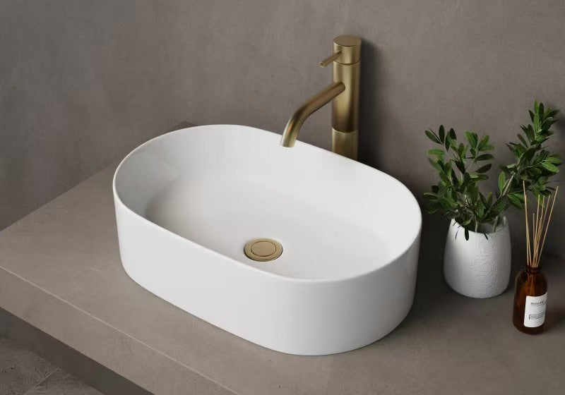 Slim Oval Above Counter Ceramic Basin 500x350mm - Various Colours