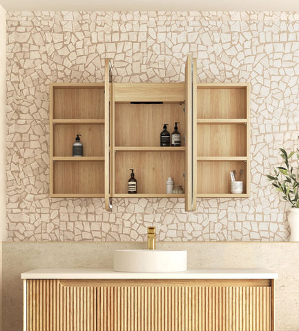 Soft Square LED Mirror Cabinet 450/900/1200/1500x750mm - Matte White / Natural Oak / Black Oak