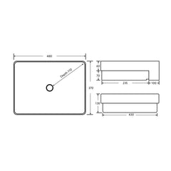 Elara Gloss White Rectangular Semi Recess Ceramic Basin 480x430mm