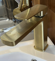 Brushed Gold Square Basin Mixer - Floor Display Clearance
