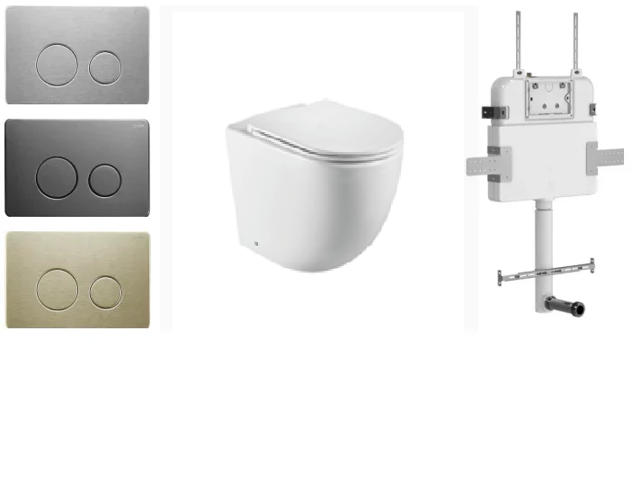 R&T In Wall Package - Tornado Rimless Floor Pan, Inwall Cistern and Button