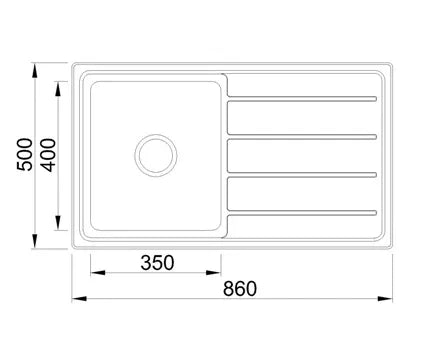 Single Bowl with Drainer Topmount Kitchen Sink 860x500mm - Stainless Steel (Stock Clearance)