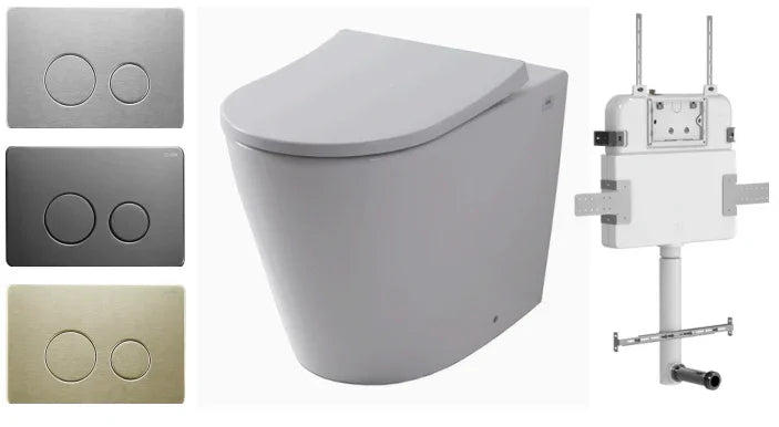 R&T In Wall Package - Rimless Floor Pan, Inwall Cistern and Button